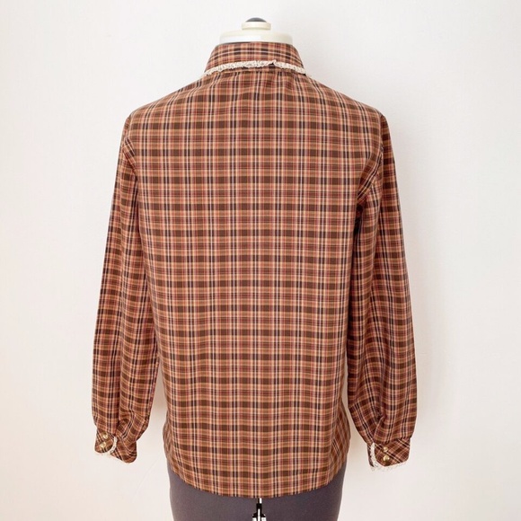 Vintage 70s Womens Shirt Top Plaid Lace Trim Button Up MJ Concepts in Sportwear - Picture 2 of 11